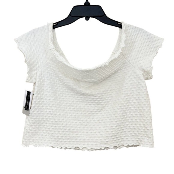 BP NWT Lettuce Hem Textured Stretch Off Shoulder Top Off White Sz 1X Cropped - Picture 3 of 7